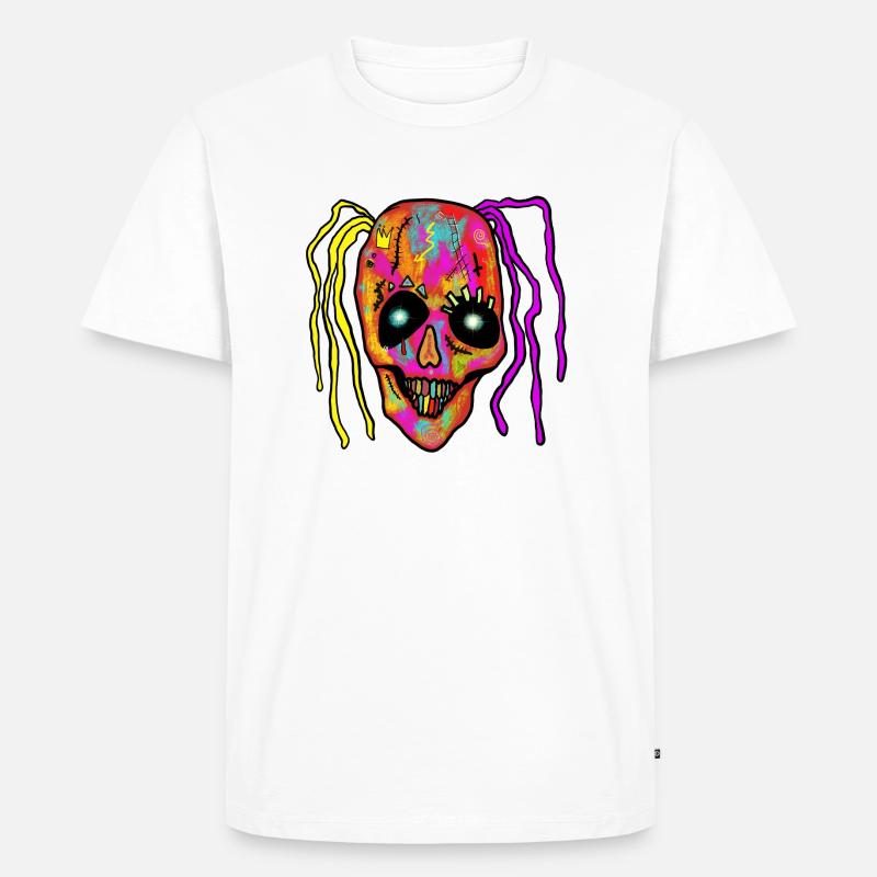 Neon Patchwork Schädel - Männer Premium Bio T-Shirt - Weiß