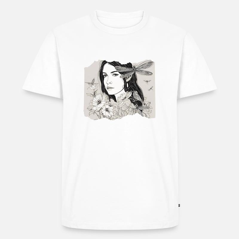 Mädchen mit Libelle im Haar - Männer Premium Bio T-Shirt - Weiß