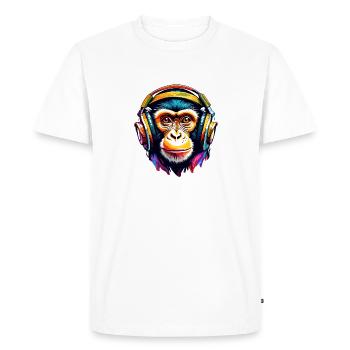 Casque / Audio / Musique / Animal / Singe / Cool - T-shirt Premium bio Homme - blanc - Devant - Nico (187cm)