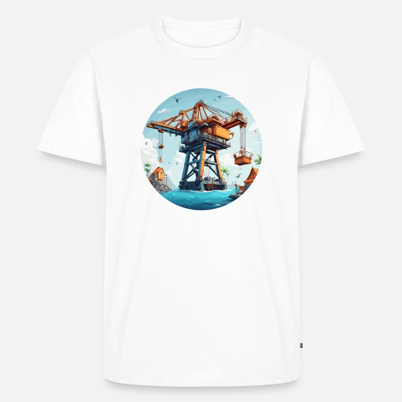 Kran / Baustelle / Seilwinde / Kransystem - Männer Premium Bio T-Shirt - Weiß