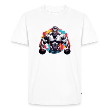 Bodybuilder / Sports / Fitness / Singe / Muscles - T-shirt Premium bio Homme - blanc - Devant - Nico (187cm)