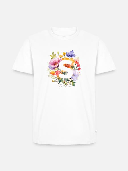 S Monogramm , bunter Blumenstrauss - Männer Premium Bio T-Shirt - Weiß