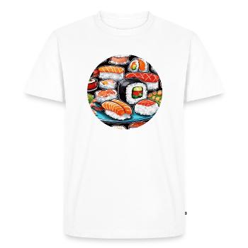 Sushi / Maki / Nigiri / Wasabi / Asiatique - T-shirt Premium bio Homme - blanc - Devant - Nico (187cm)