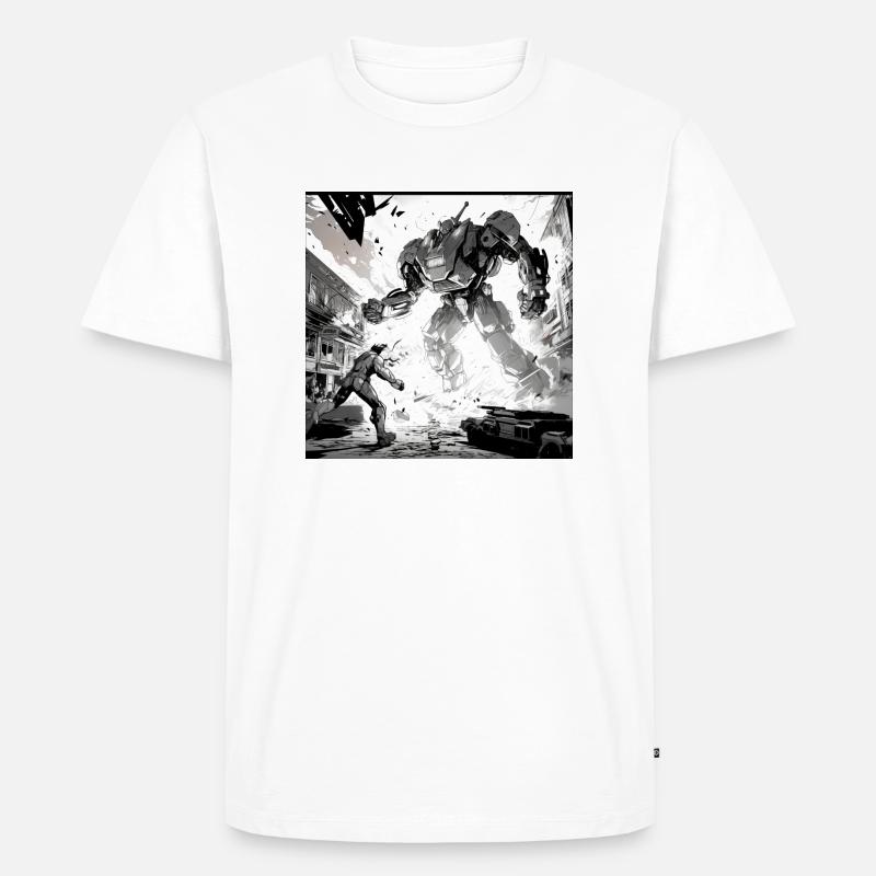 Roboter-Kampf-Comic - Männer Premium Bio T-Shirt - Weiß