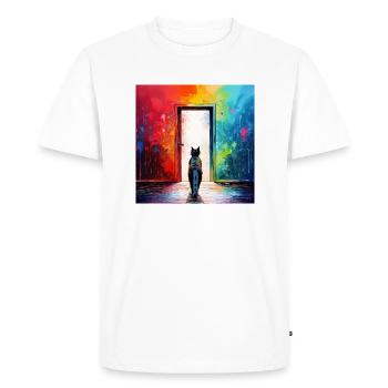 Un chat devant une porte vitrée - T-shirt Premium bio Homme - blanc - Devant - Nico (187cm)