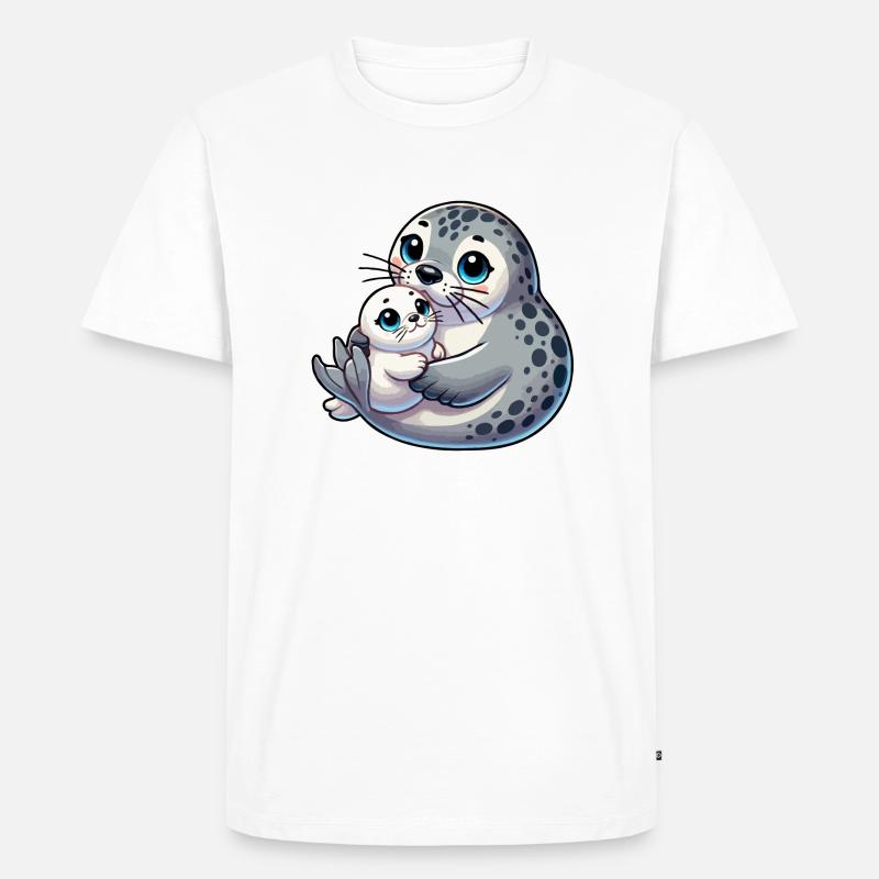 Robbenmutter mit Kind - Männer Premium Bio T-Shirt - Weiß