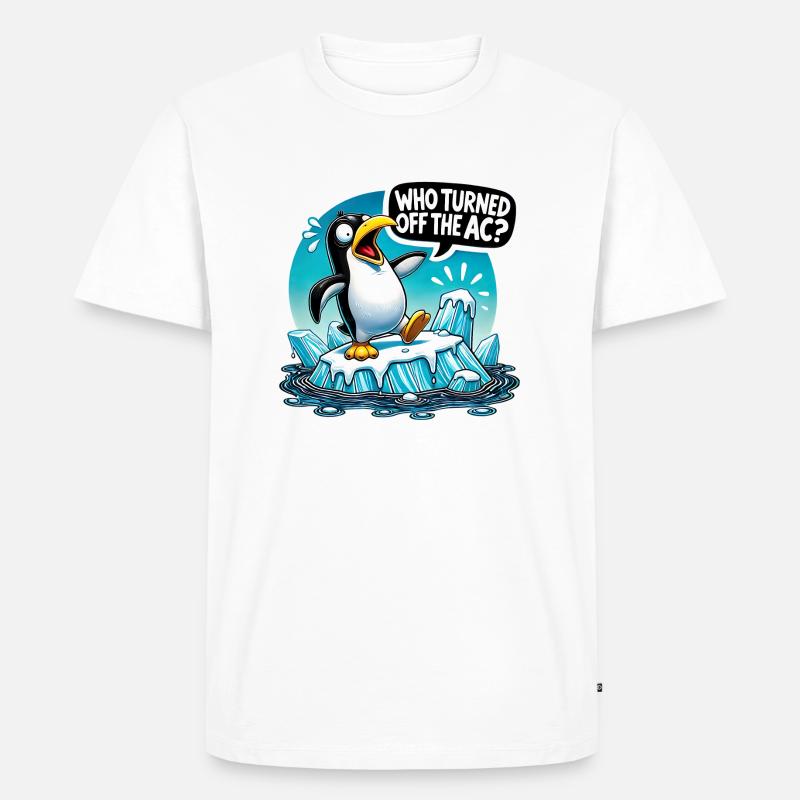 Funny Penguin Global Warming - Männer Premium Bio T-Shirt - Weiß