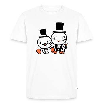 2 Birds Rich Wealthy Two Men's Top Hat - Men's Premium Organic T-Shirt - white - Front - Nico (187cm)