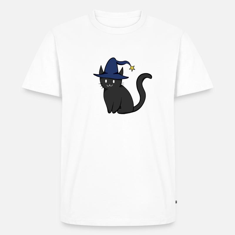 Schwarze Katze mit Hexenhut - Männer Premium Bio T-Shirt - Weiß