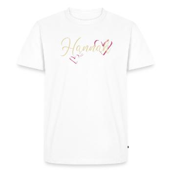 Hannah Nom Prénom Calligraphie Coeur - T-shirt Premium bio Homme - blanc - Devant - Nico (187cm)