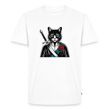Le chat samourai, le chat Bushido - T-shirt Premium bio Homme - blanc - Devant - Nico (187cm)