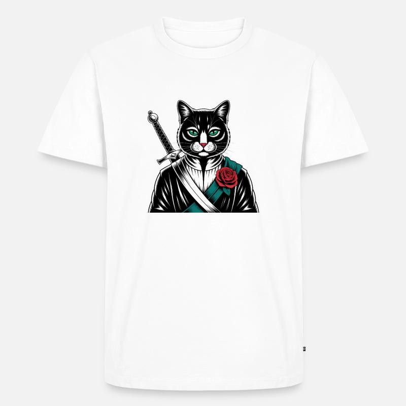 Die Samurai-Katze, die Bushido-Katze - Männer Premium Bio T-Shirt - Weiß