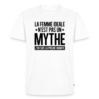 La femme idéale n'est pas un mythe - T-shirt Premium bio Homme - blanc - Devant - Nico (187cm)