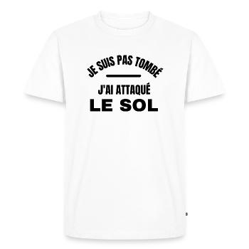 je suis pas tombé j'ai attaqué le sol - T-shirt Premium bio Homme - blanc - Devant - Nico (187cm)