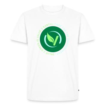 ÉTIQUETTE VALUE2GREEN - T-shirt Premium bio Homme - blanc - Devant - Nico (187cm)