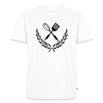 Baking tools in laurel wreath cook logo - Men's Premium Organic T-Shirt - white - Front - Nico (187cm)