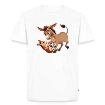 Donkey mother frolics with child brown - Men's Premium Organic T-Shirt - white - Front - Nico (187cm)