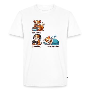 Gamer Hamster – Manger, jouer, dormir, répéter - T-shirt Premium bio Homme - blanc - Devant - Nico (187cm)