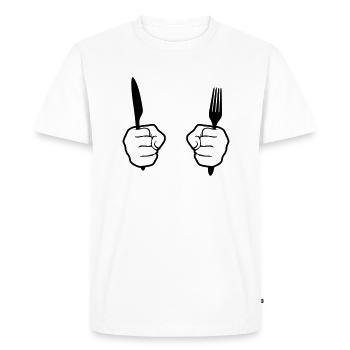 silhouette 2 hands fork knife cutlery food go h - Men's Premium Organic T-Shirt - white - Front - Nico (187cm)