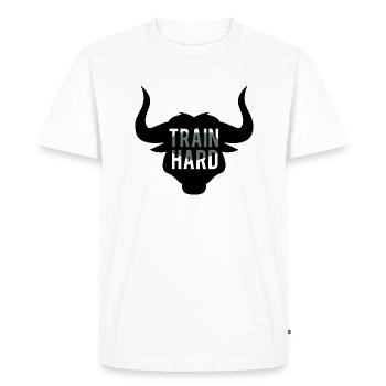 Train Hard Bull - Men's Premium Organic T-Shirt - white - Front - Nico (187cm)