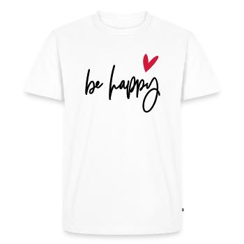 be happy - Men's Premium Organic T-Shirt - white - Front - Nico (187cm)