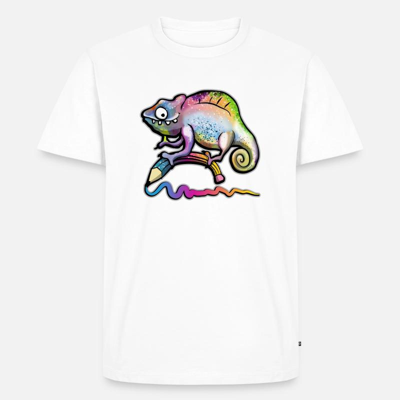 Chamäleon mit Stift - Männer Premium Bio T-Shirt - Weiß