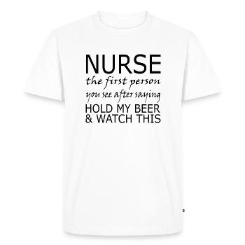 Nurse Krankenschwester Corona - Men's Premium Organic T-Shirt - white - Front - Nico (187cm)