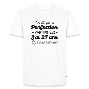 27 ans de perfection / cadeau anniversaire 27 ans - T-shirt Premium bio Homme - blanc - Devant - Nico (187cm)