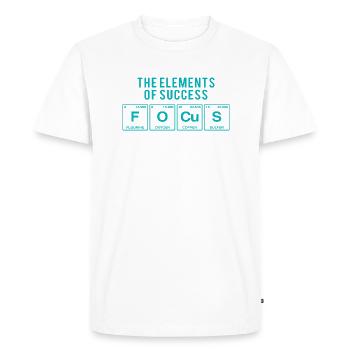 Funny saying: FOCUS - The Elements of Succes - Men's Premium Organic T-Shirt - white - Front - Nico (187cm)