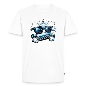 Des airs ensoleillés en perspective ! 😎 Harmonica avec lunettes de soleil. - T-shirt Premium bio Homme - blanc - Devant - Nico (187cm)