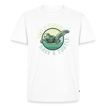 Skip A Straw Save A Turtle - Tortoise Sea Animal - Men's Premium Organic T-Shirt - white - Front - Nico (187cm)