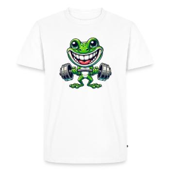 Funny Frog Weightlifting Dumbbell Cartoon - Men's Premium Organic T-Shirt - white - Front - Nico (187cm)