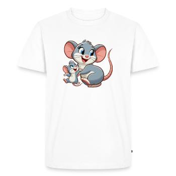 Souris mère avec enfant gambadant - T-shirt Premium bio Homme - blanc - Devant - Nico (187cm)
