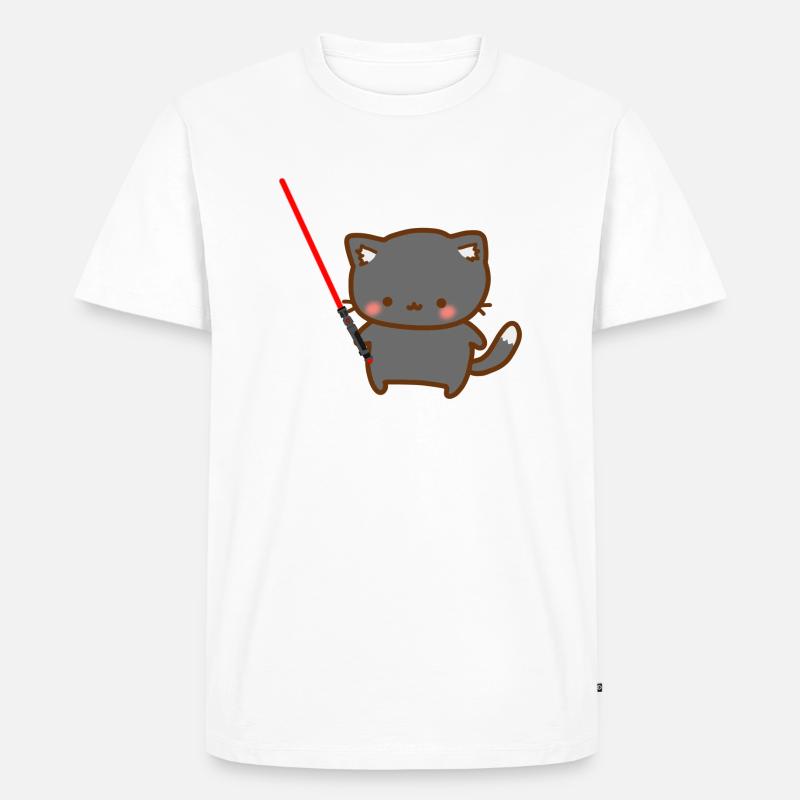 Süße Katze mit einem roten Lichtschwertern - Männer Premium Bio T-Shirt - Weiß