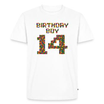 Cute 14th Birthday Gift 14 Year Old Block Building - Men's Premium Organic T-Shirt - white - Front - Nico (187cm)