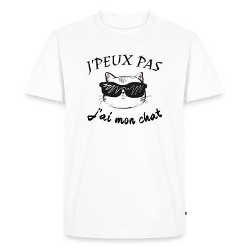 J'peux pas j'ai mon chat - T-shirt Premium bio Homme - blanc - Devant - Nico (187cm)