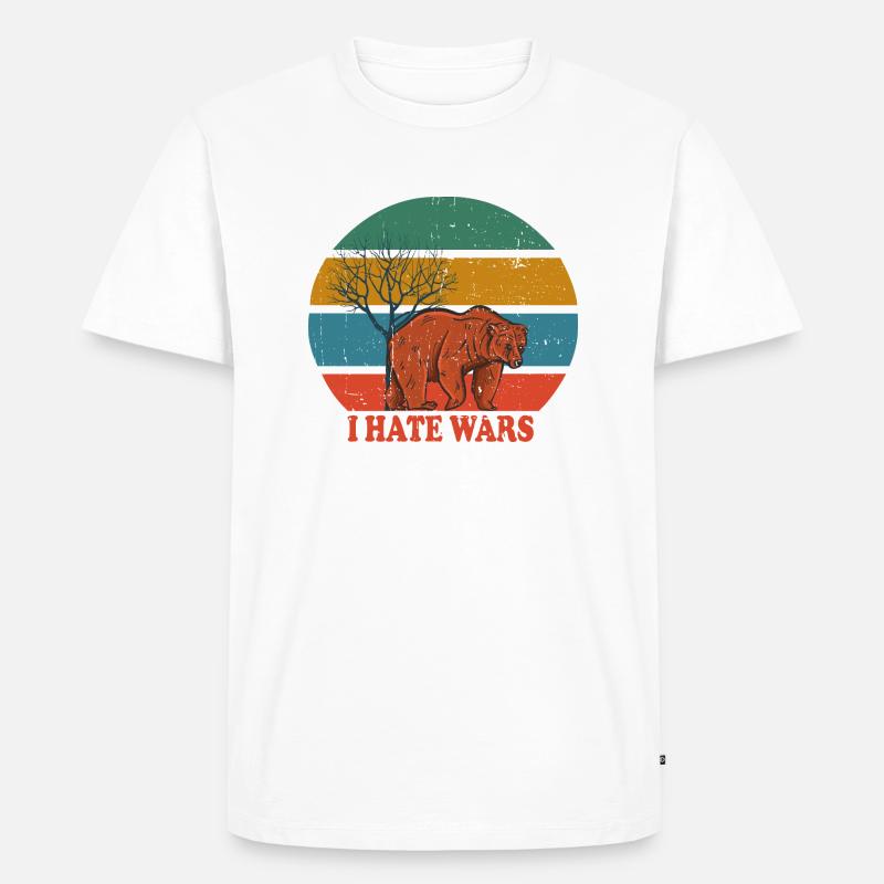 Retro Bear i hate wars - Männer Premium Bio T-Shirt - Weiß
