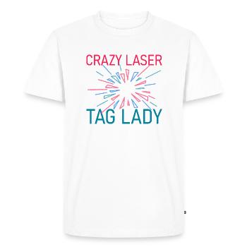 Crazy Laser Tag Lady - Men's Premium Organic T-Shirt - white - Front - Nico (187cm)