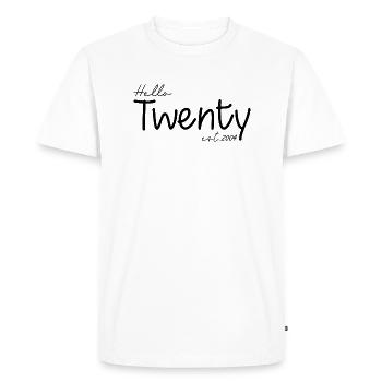 Célébrez le 20e anniversaire - Hello Twenty est 2004 - T-shirt Premium bio Homme - blanc - Devant - Nico (187cm)