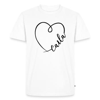Carla Nom Calligraphie Coeur - T-shirt Premium bio Homme - blanc - Devant - Nico (187cm)