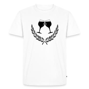 Zwei Weingläser im Lorbeerkranz Weinverkoster-Logo - Männer Premium Bio T-Shirt - Weiß - Vorne - Nico (187cm)