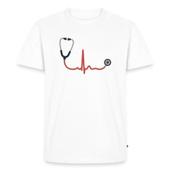 STÉTHOSCOPE MÉDECIN HÔPITAL - T-shirt Premium bio Homme - blanc - Devant - Nico (187cm)