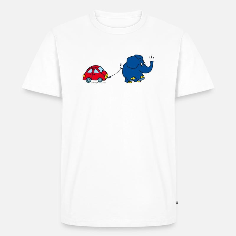 Der Elefant mit rotem Auto - Männer Premium Bio T-Shirt - Weiß