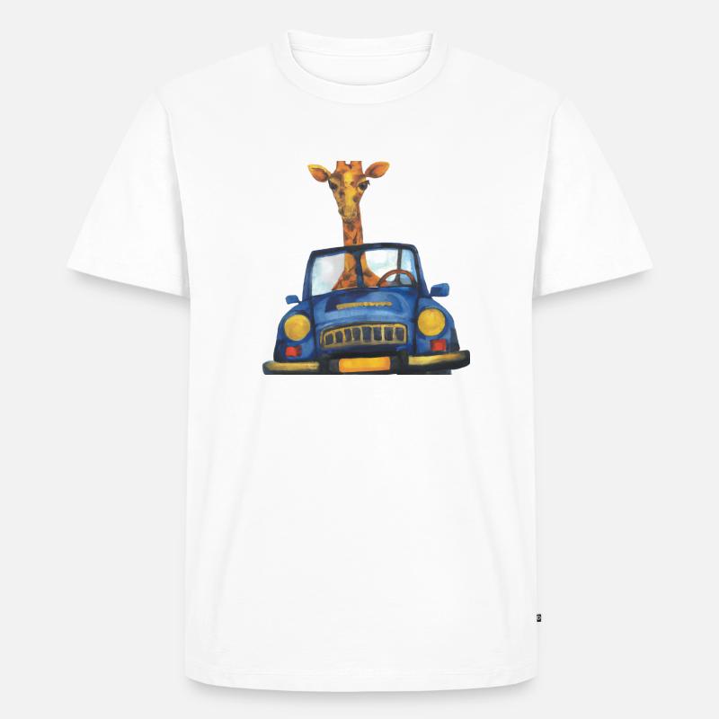 Giraffe im Cabrio - Männer Premium Bio T-Shirt - Weiß