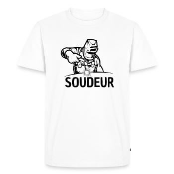sodure, soudeur, casque - T-shirt Premium bio Homme - blanc - Devant - Nico (187cm)