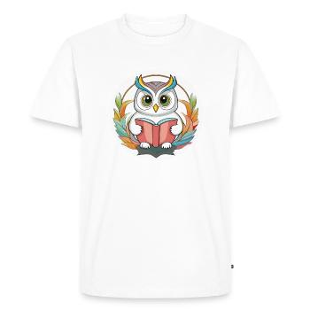 Hibou, Hibou de lecture - T-shirt Premium bio Homme - blanc - Devant - Nico (187cm)