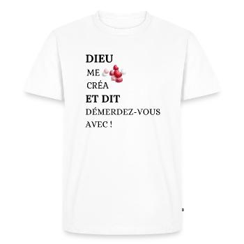 Humor Funny God created me - Men's Premium Organic T-Shirt - white - Front - Nico (187cm)