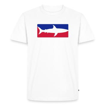 red blue sport shark button frame shield black sc - Men's Premium Organic T-Shirt - white - Front - Nico (187cm)