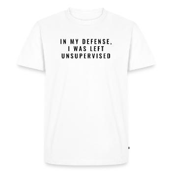 Pour ma défense, je n’ai pas été surveillé! - T-shirt Premium bio Homme - blanc - Devant - Nico (187cm)