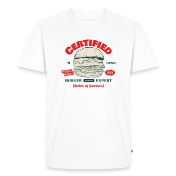 Food Certified Burger Expert Amateur de Burgers Drôles - T-shirt Premium bio Homme - blanc - Devant - Nico (187cm)